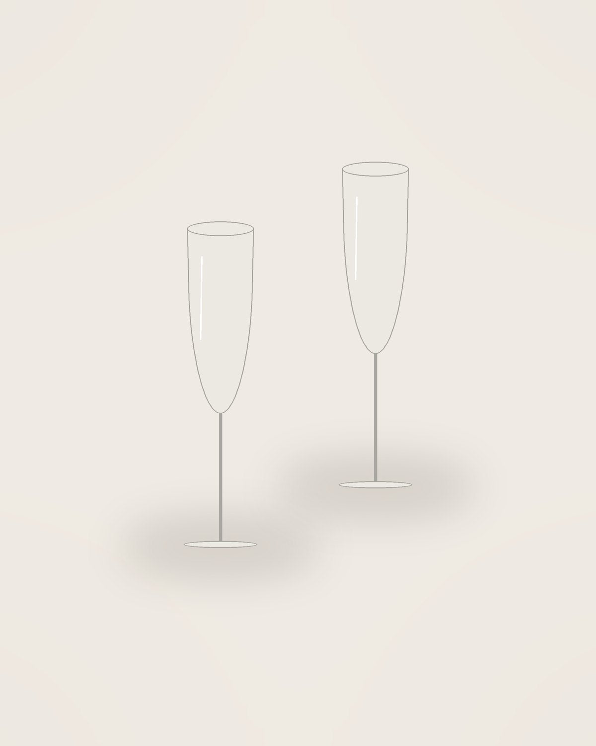 Filo Champagne Flute, two pieces shown together